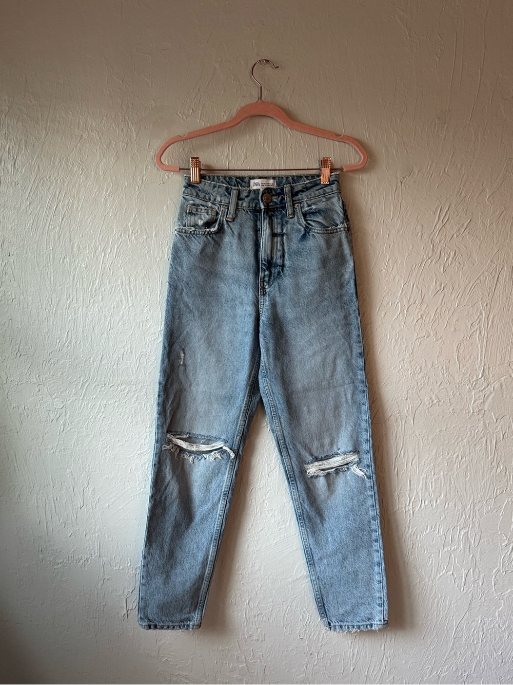 Zara Light Blue Ripped Boyfriend Jeans